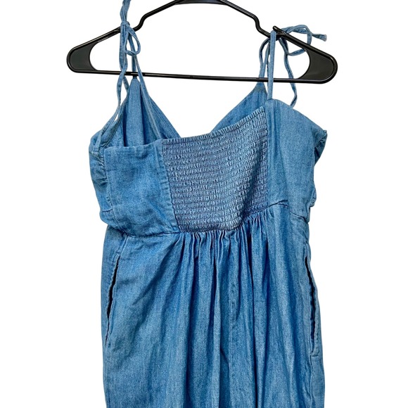 Old Navy Womens Blue Chambray Jumpsuit Twist Front‎ Tie Strap Wide Leg Medium - Picture 5 of 7